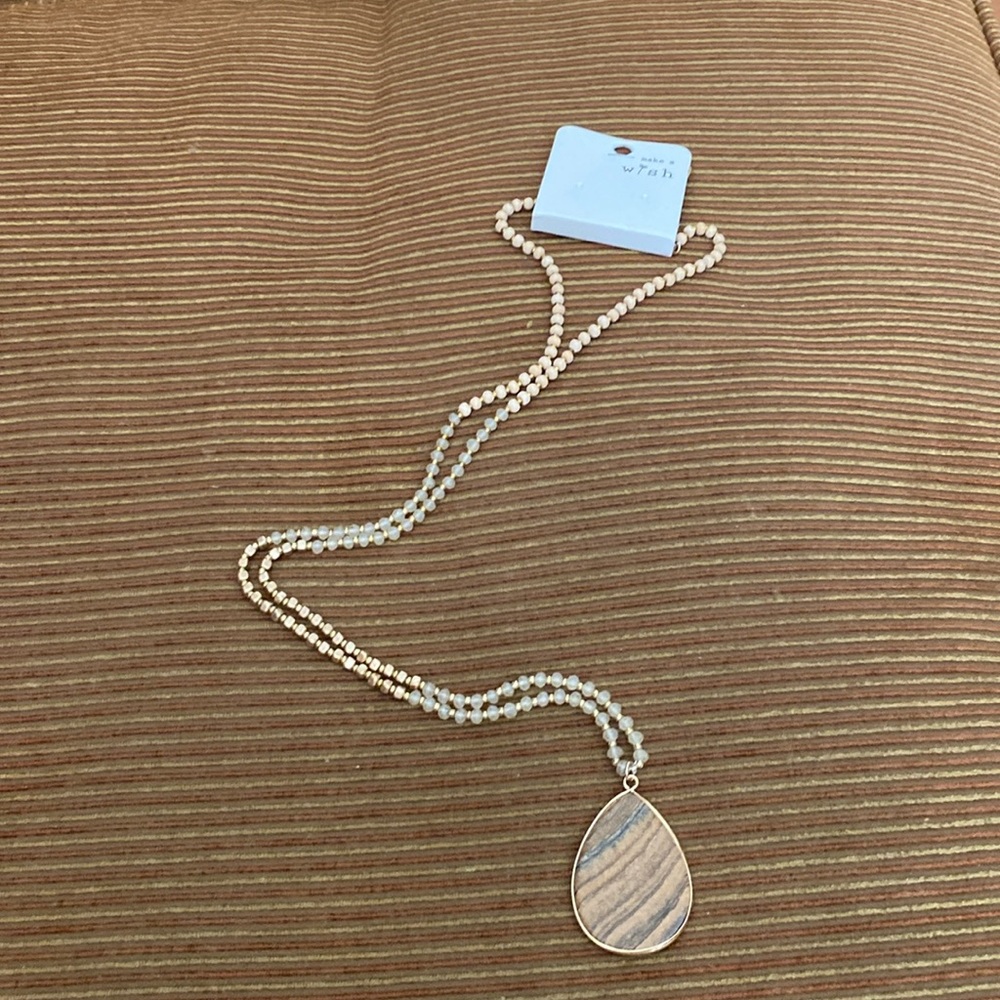 NEW “Make A Wish”  Beaded Necklace With Pendant in Beige. $12.